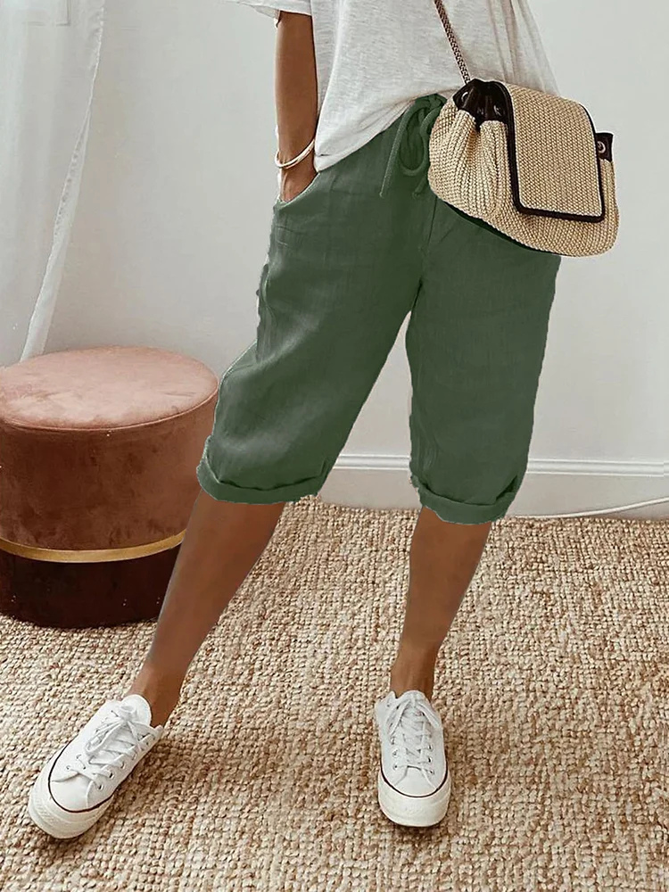 Demi – Linen Drawstring Cropped Bermuda Shorts