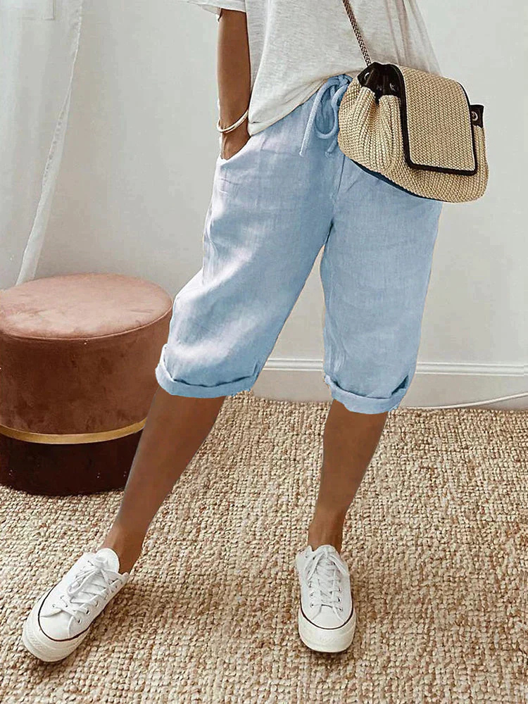 Demi – Linen Drawstring Cropped Bermuda Shorts