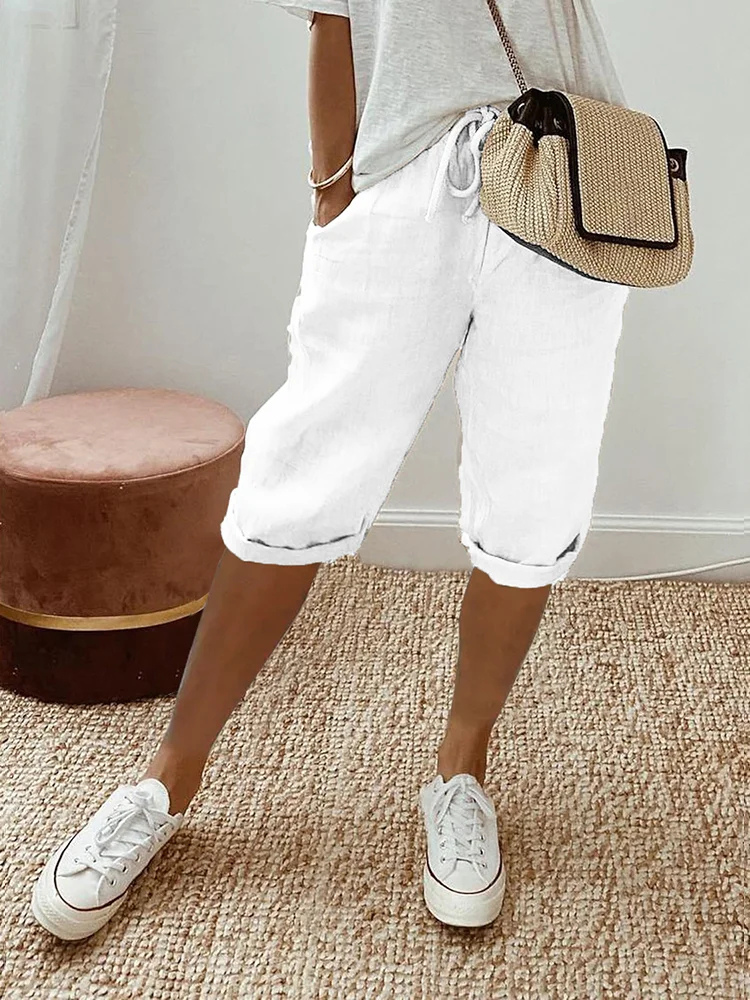 Demi – Linen Drawstring Cropped Bermuda Shorts
