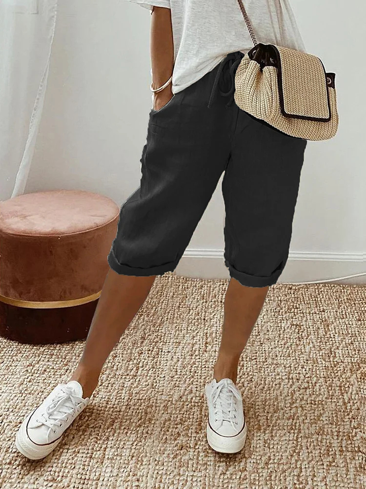 Demi – Linen Drawstring Cropped Bermuda Shorts
