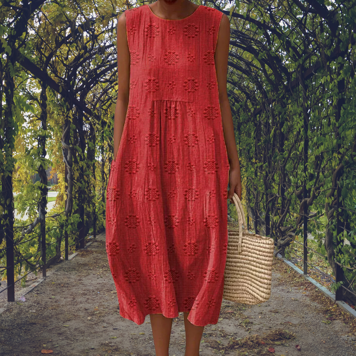 Demi – Cotton Sleeveless Embroidered Midi Dress
