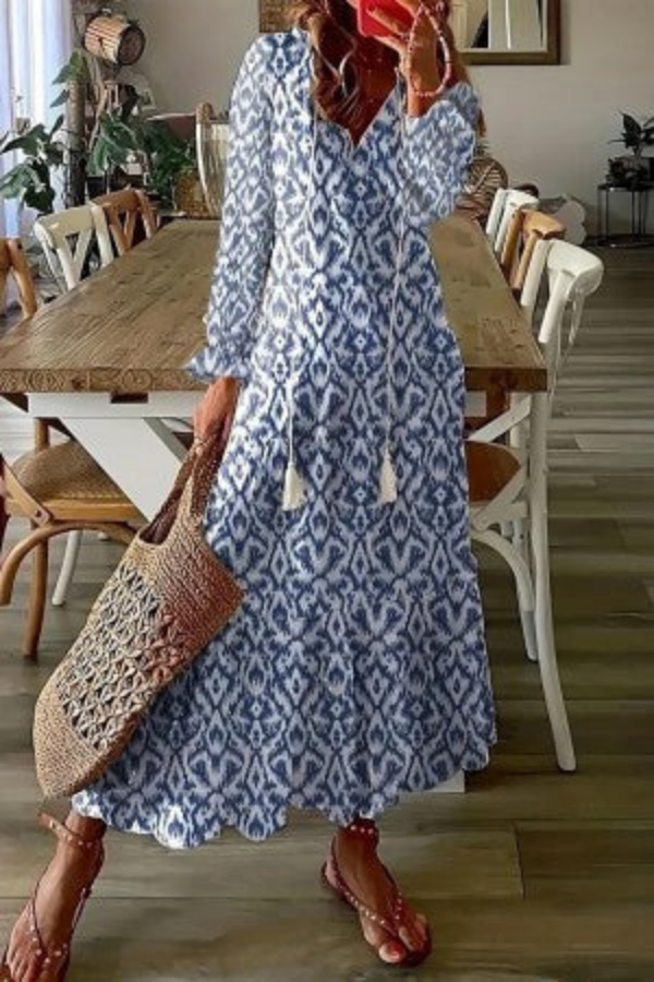 Demi – Cotton Floral Tassel V-Neck Maxi Dress