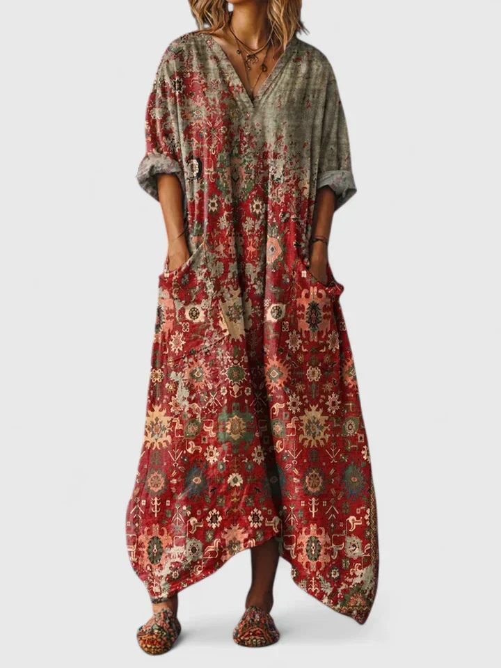 Callie – Cotton Boho Maxi Dress with Front Pocket