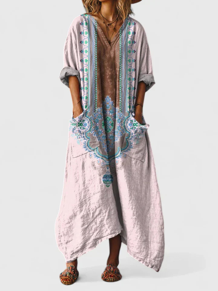 Callie – Cotton Boho Maxi Dress with Front Pocket