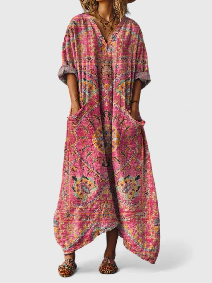 Callie – Cotton Boho Maxi Dress with Front Pocket