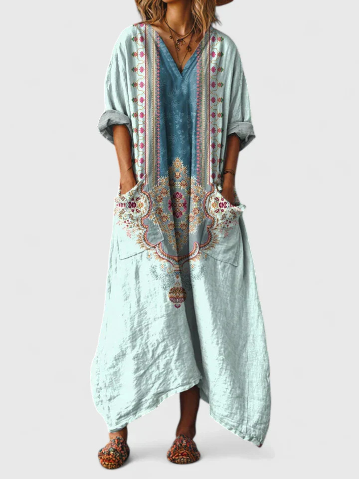 Callie – Cotton Boho Maxi Dress with Front Pocket
