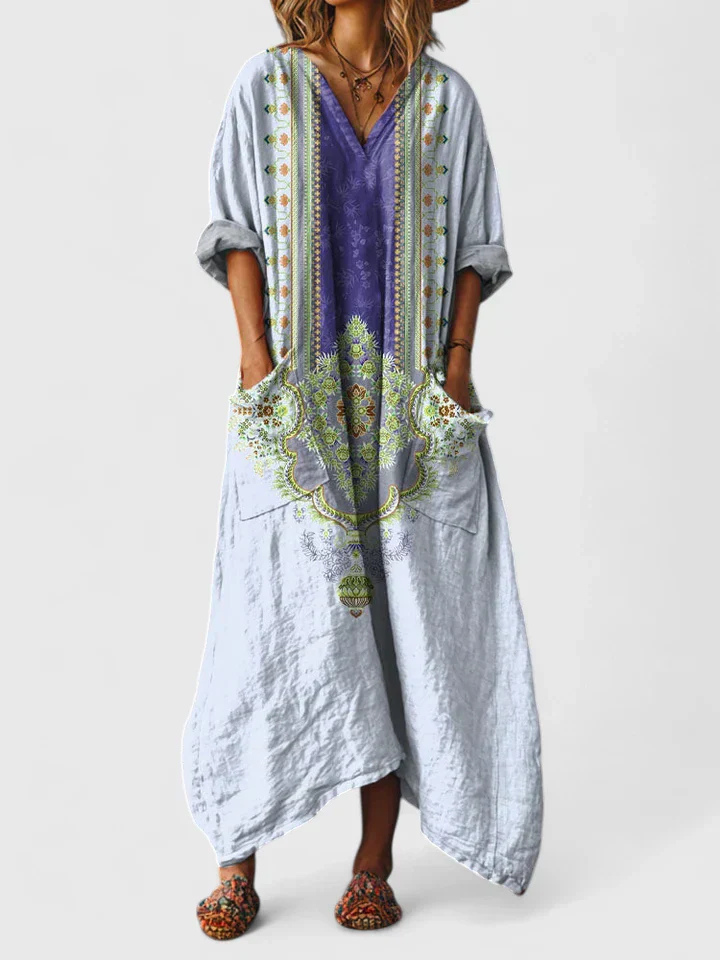 Callie – Cotton Boho Maxi Dress with Front Pocket
