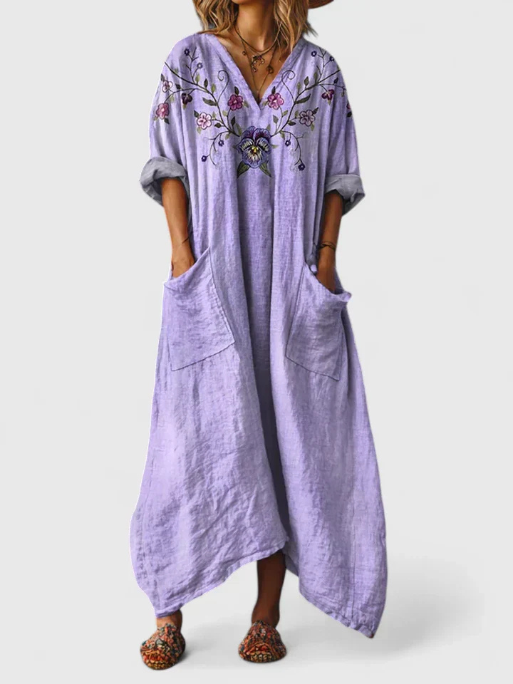 Callie – Cotton Boho Maxi Dress with Front Pocket