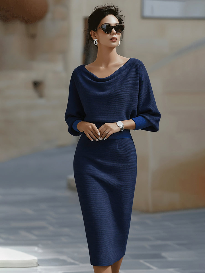 Lila – Satin Cowl Neck Midi Bodycon Dress