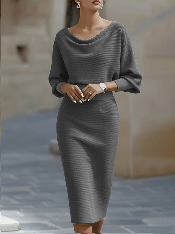 Lila – Satin Cowl Neck Midi Bodycon Dress