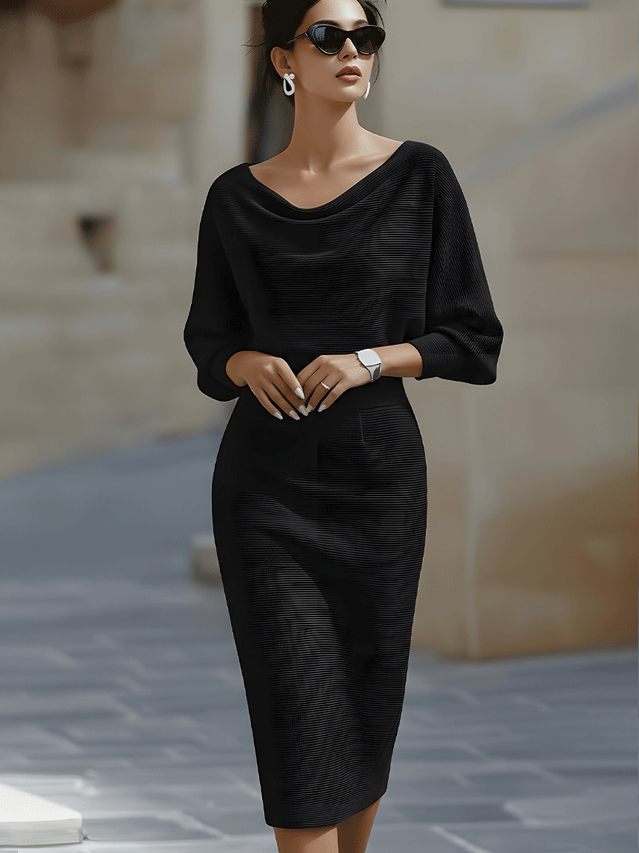 Lila – Satin Cowl Neck Midi Bodycon Dress