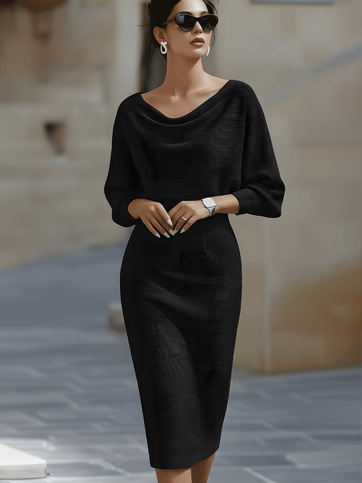 Lila – Satin Cowl Neck Midi Bodycon Dress