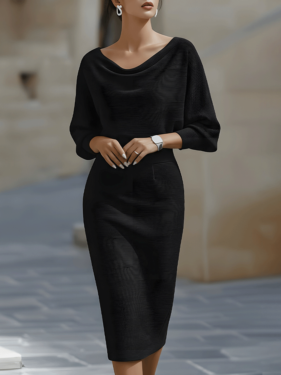 Lila – Satin Cowl Neck Midi Bodycon Dress