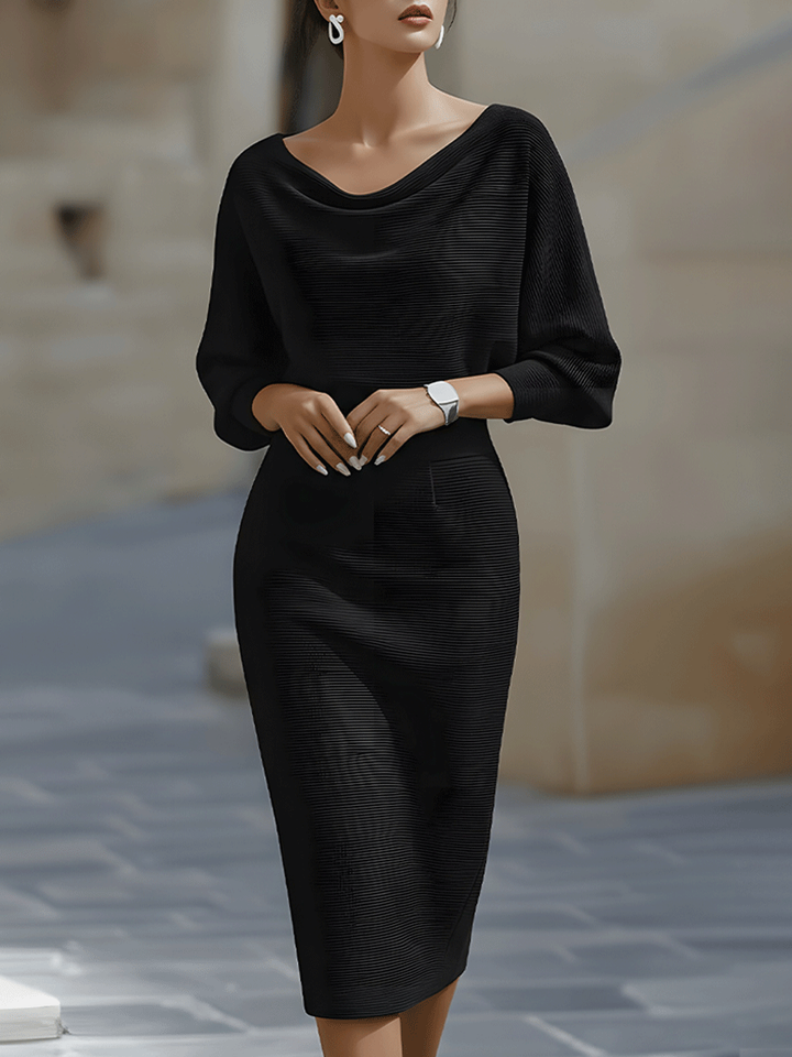 Lila – Satin Cowl Neck Midi Bodycon Dress