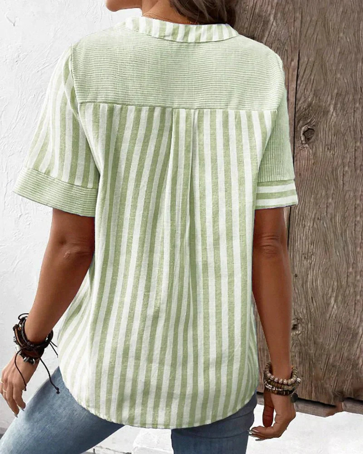 Demi – Cotton Striped Colourblock Half-Placket Blouse