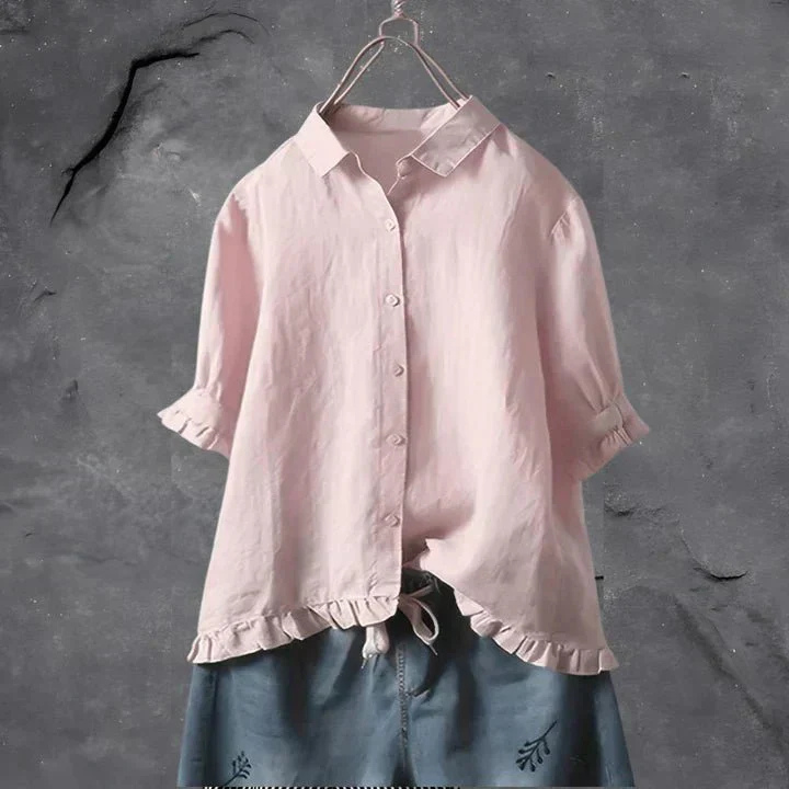 Indie – Linen Button-Front Shirt with Ruffle Detail