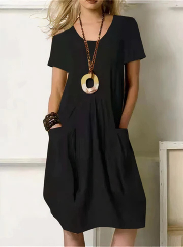 Annabelle – Cotton Midi Dress with Gathered Detail and Pockets