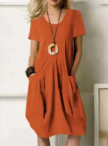 Annabelle – Cotton Midi Dress with Gathered Detail and Pockets
