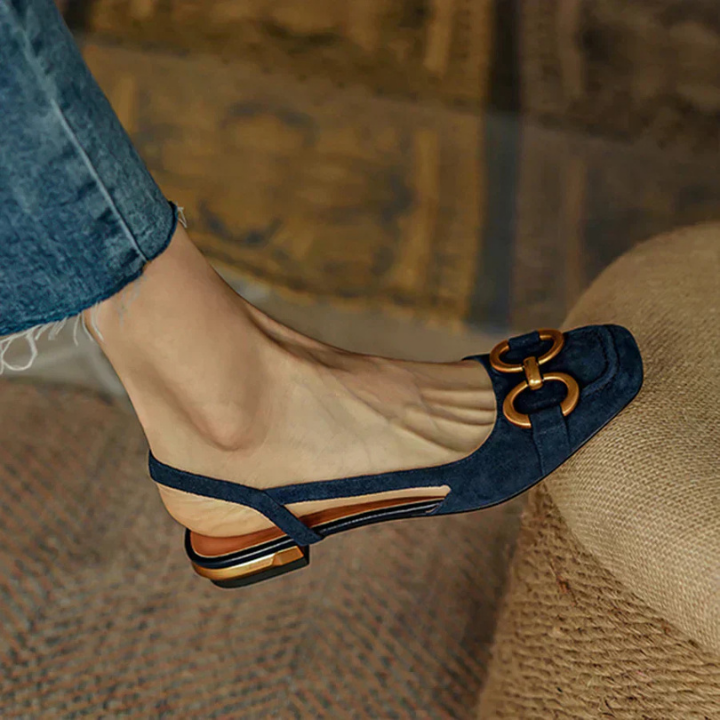 Maddie – Suede Slingback Low Heel with Horsebit Detail