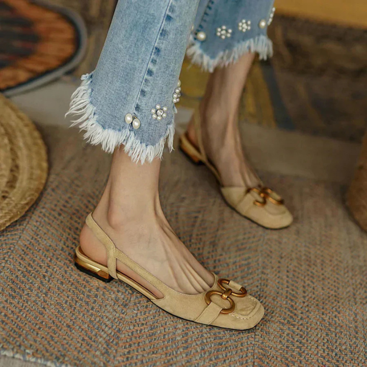 Maddie – Suede Slingback Low Heel with Horsebit Detail