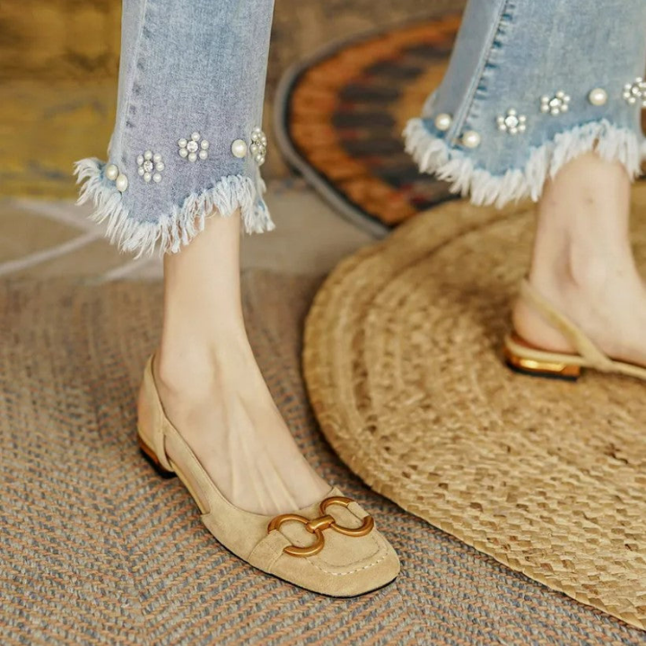 Maddie – Suede Slingback Low Heel with Horsebit Detail