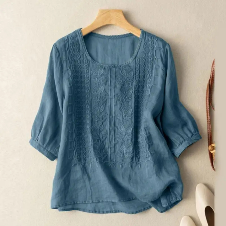 Fiona – Cotton Embroidered 3/4 Sleeve Blouse