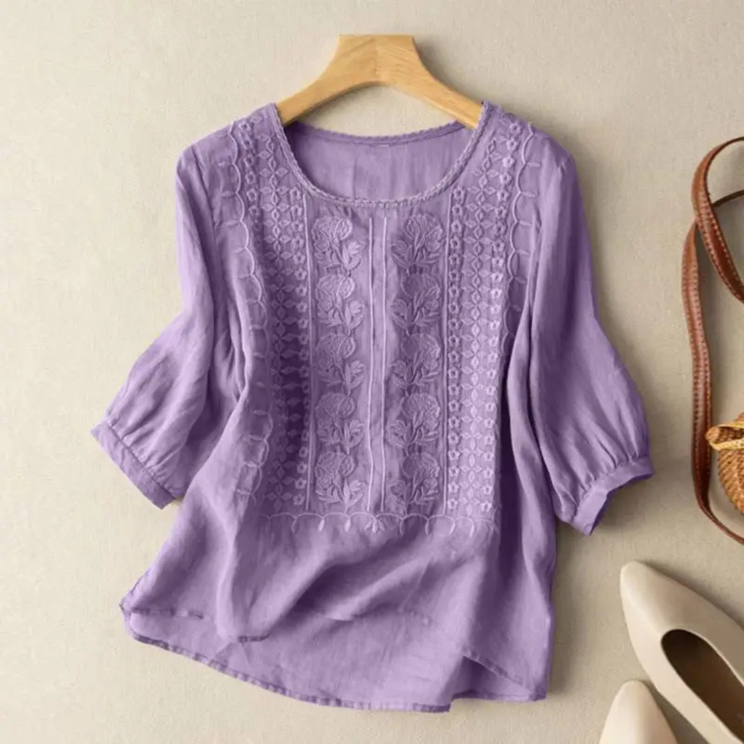 Fiona – Cotton Embroidered 3/4 Sleeve Blouse