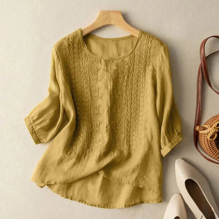 Fiona – Cotton Embroidered 3/4 Sleeve Blouse