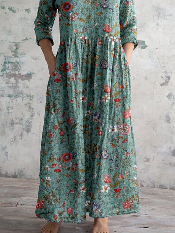Daphne – Cotton Floral V-Neck Maxi Dress with Pockets