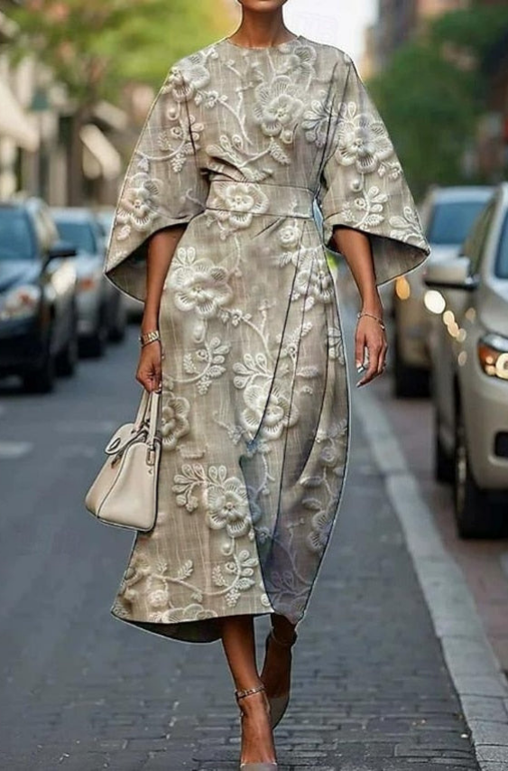 Lila – Silk Midi Dress with Belted Kimono Sleeves