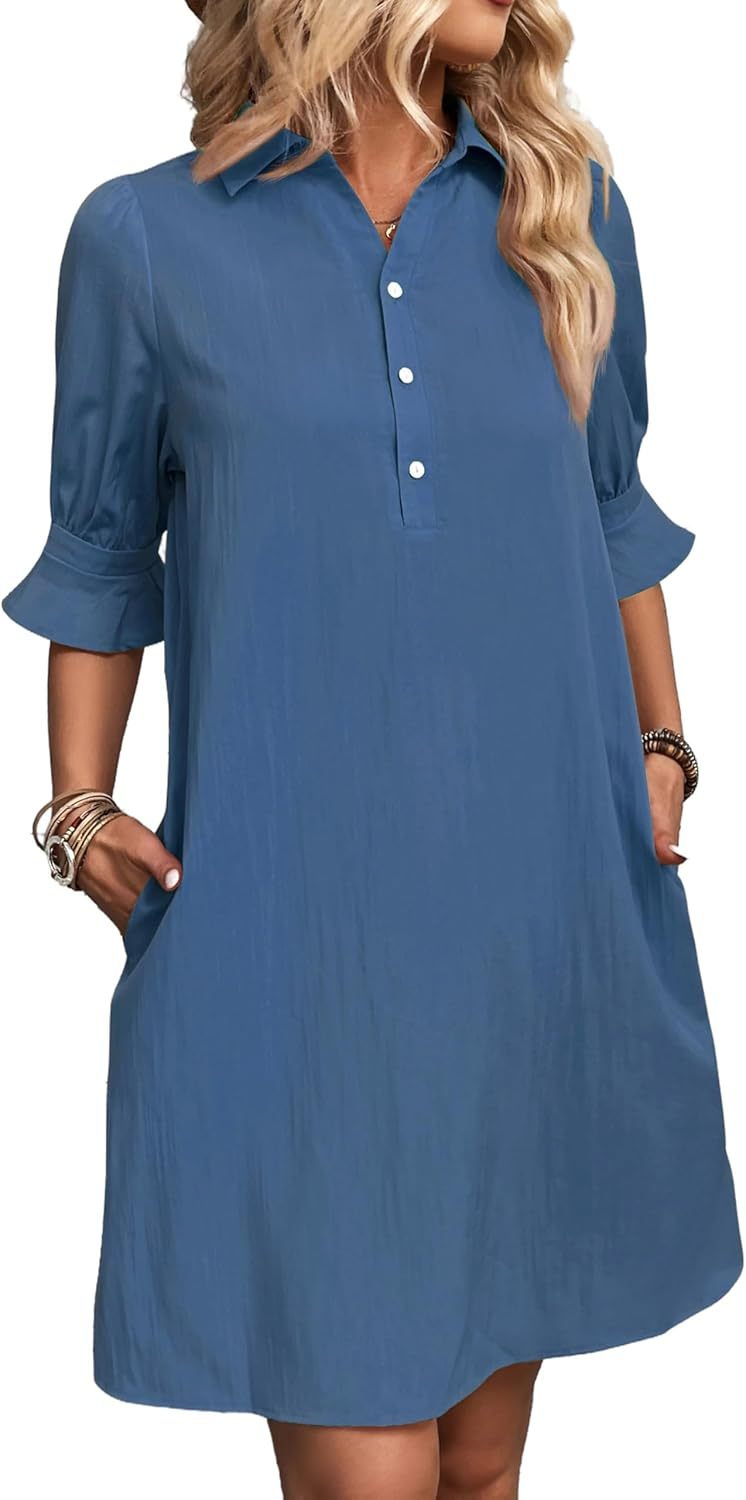 Lara – Cotton Mini Dress with Flared Half-Button Sleeves