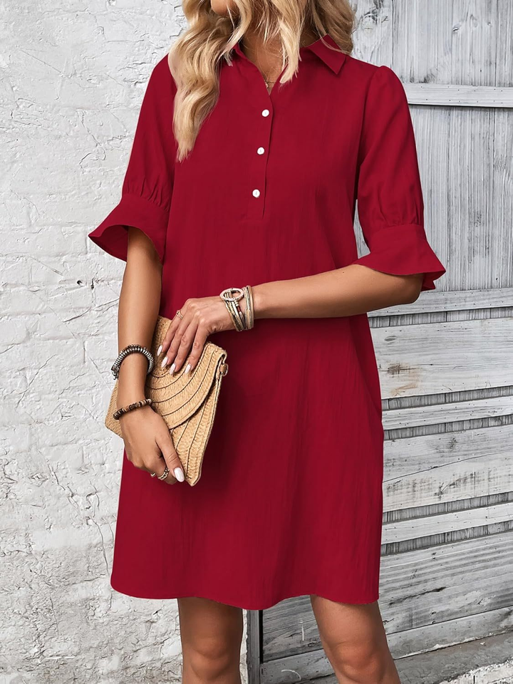 Lara – Cotton Mini Dress with Flared Half-Button Sleeves