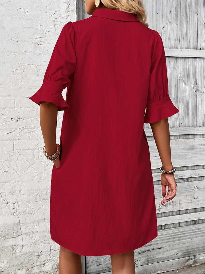 Lara – Cotton Mini Dress with Flared Half-Button Sleeves