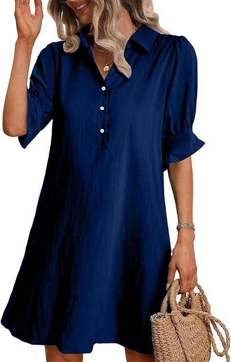 Lara – Cotton Mini Dress with Flared Half-Button Sleeves