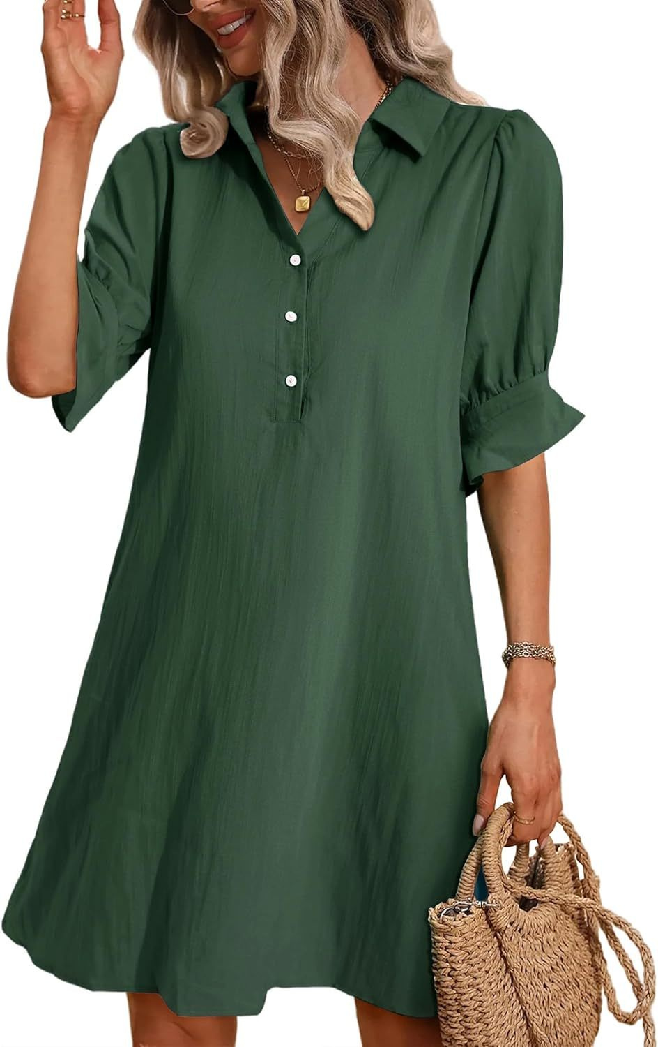Lara – Cotton Mini Dress with Flared Half-Button Sleeves