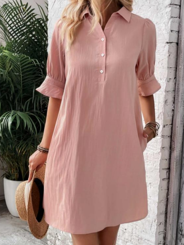 Lara – Cotton Mini Dress with Flared Half-Button Sleeves