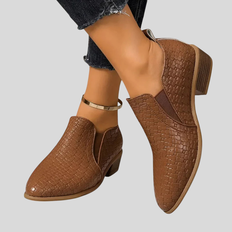 Nina – Woven Block Heel Ankle Boots