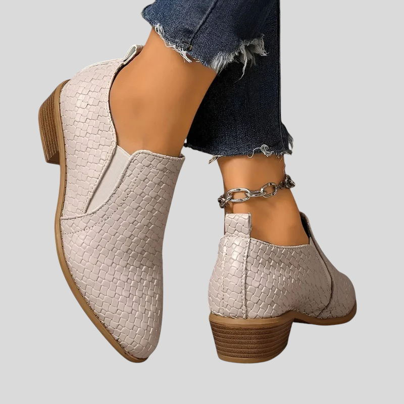 Nina – Woven Block Heel Ankle Boots