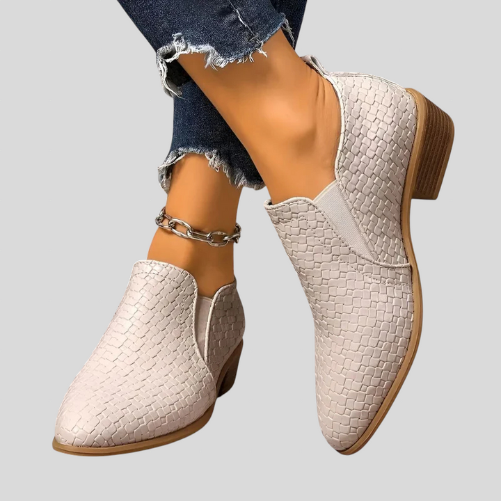 Nina – Woven Block Heel Ankle Boots