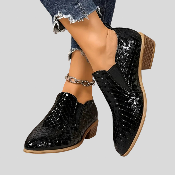Nina – Woven Block Heel Ankle Boots