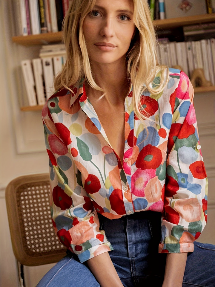 Demi – Bold Floral Linen Button-Down Shirt