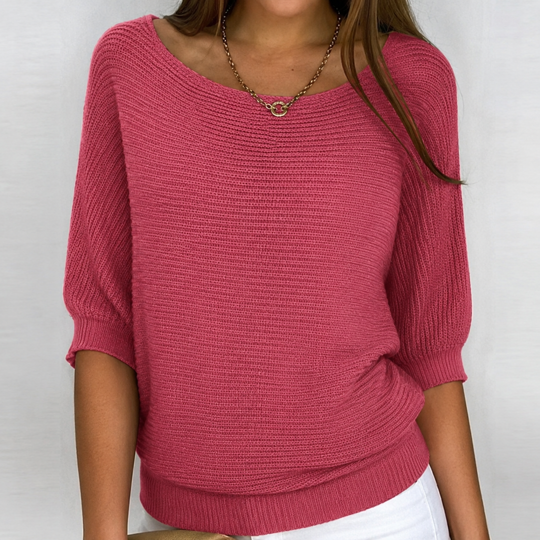 Demi – Cotton-Blend Knit Sweater with 3/4 Sleeves
