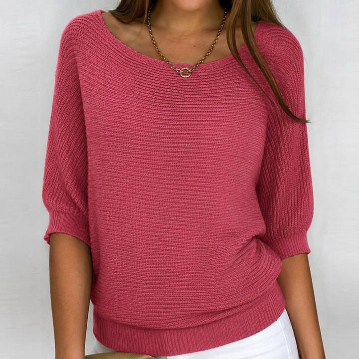 Demi – Cotton-Blend Knit Sweater with 3/4 Sleeves