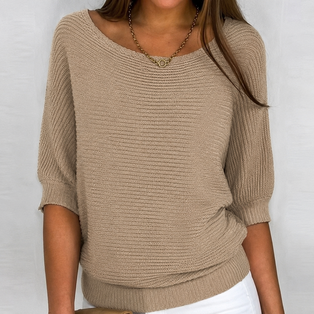 Demi – Cotton-Blend Knit Sweater with 3/4 Sleeves