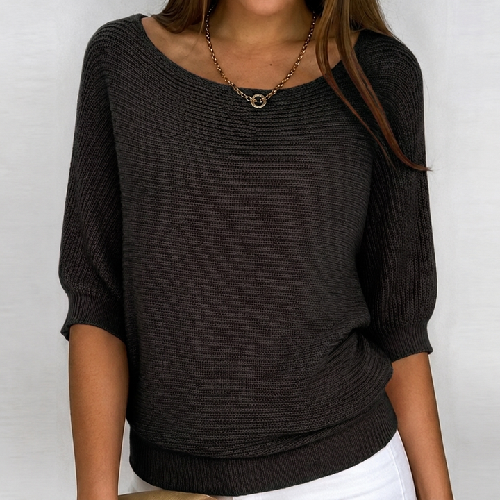 Demi – Cotton-Blend Knit Sweater with 3/4 Sleeves