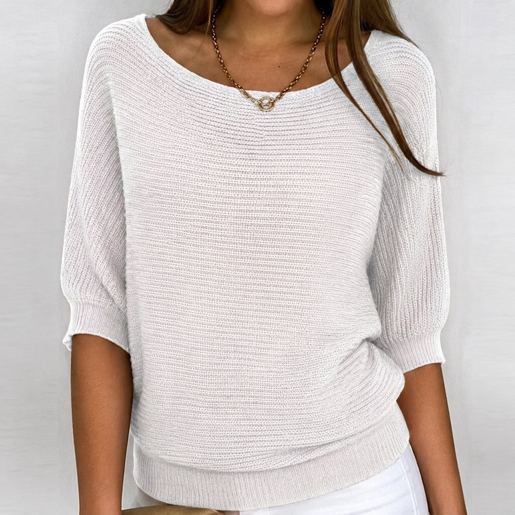 Demi – Cotton-Blend Knit Sweater with 3/4 Sleeves