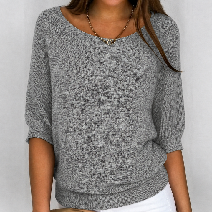 Demi – Cotton-Blend Knit Sweater with 3/4 Sleeves