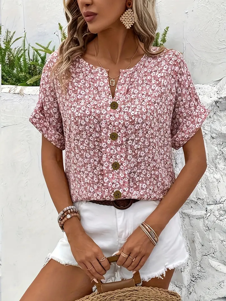 Demi – Cotton Ditsy Floral Button-Down Blouse