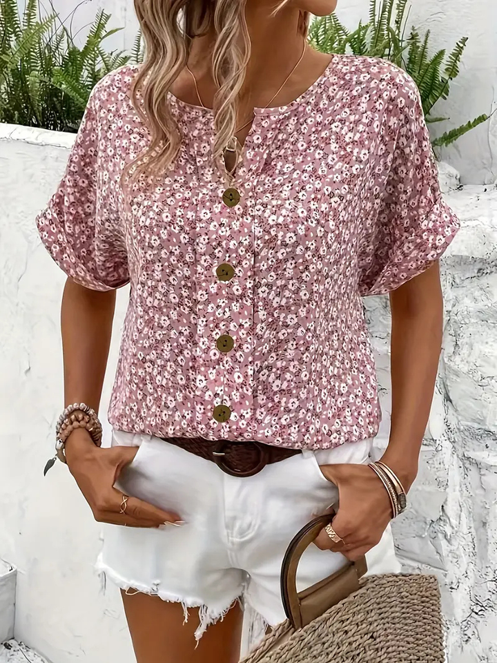 Demi – Cotton Ditsy Floral Button-Down Blouse