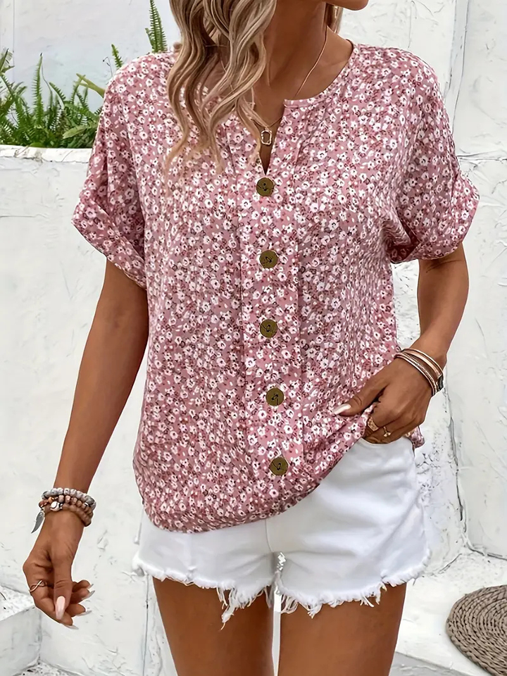 Demi – Cotton Ditsy Floral Button-Down Blouse